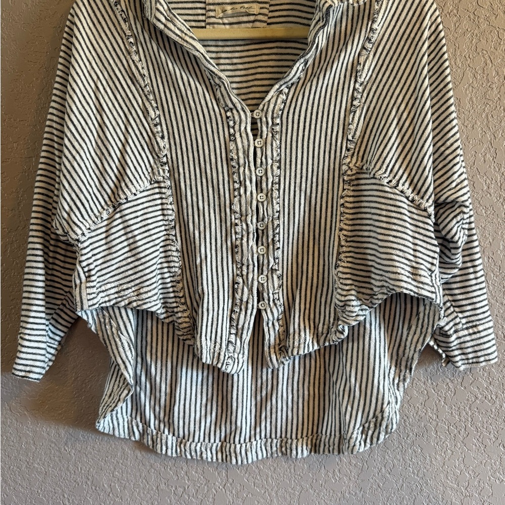 We The Free Black and White Striped Button Down Shirt